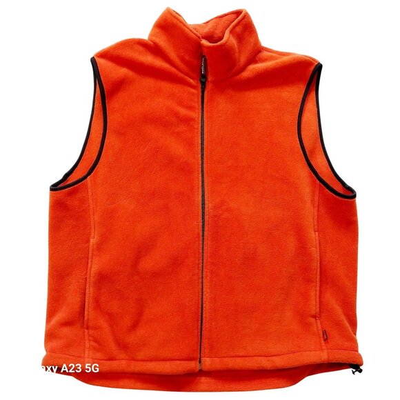 Woolrich Mens Orange Fleece Vest XL 100% Polyester Full Zip Made In Jordan - Picture 1 of 6